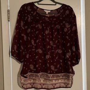 LC Lauren Conrad Maroon Floral Blouse